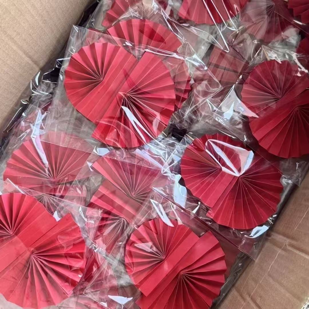 成品红色折扇一大一小红扇子祝寿蛋糕装饰生日派对烘培甜品装扮