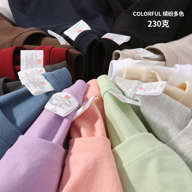 重磅纯棉纯色短袖T恤夏季圆领宽松男女上衣厚实半袖不变形新疆棉