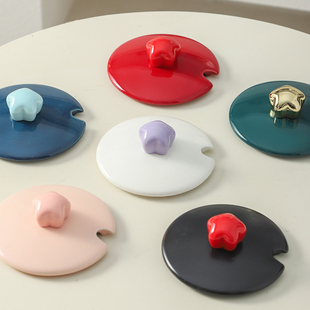 陶瓷水杯盖子带勺口通用万能马克杯盖大口径玻璃茶杯盖单卖防尘盖