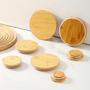 储物罐竹木盖子加厚通用大口径密封防潮茶叶罐玻璃瓶万能配件单卖