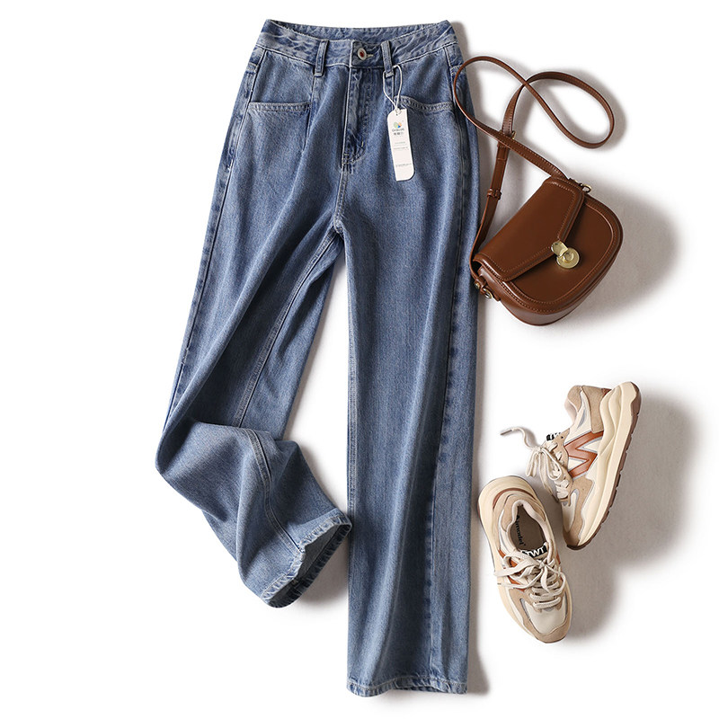 垂顺柔软 雅赛尔面料水洗棉显瘦阔腿直筒牛仔裤长裤早春新款