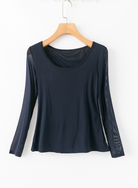 春秋外贸韩版新款  时尚百搭  休闲  圆领长袖套头网纱蕾丝衫DA11