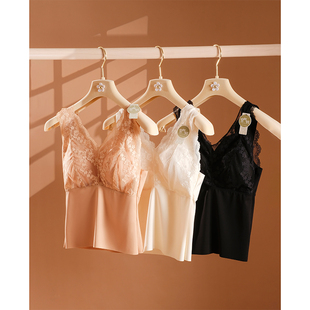 无痕冰丝背心女法式 JP617 蕾丝性感V领带胸垫免穿文胸吊带内搭K