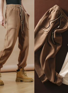 秋冬系带防风裤女保暖时尚休闲裤运动百搭外穿加厚保暖裤K-JP585