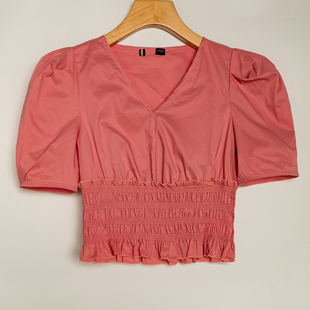 春夏外贸韩版新款 青春靓丽 休闲气质 短款V领短袖套头上衣