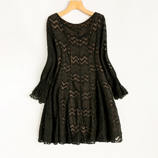 圆领九分袖 春秋外贸韩版 性感气质 百搭简约 蕾丝连衣裙 新款