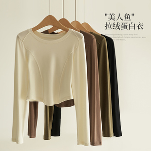 圆领长袖 短款 套头上衣 美人鱼 春秋外贸韩版 拉绒蛋白衣YR 新款