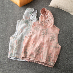 连帽无袖 春秋外贸韩版 印花时尚 气质高级 拉链马夹外套 新款