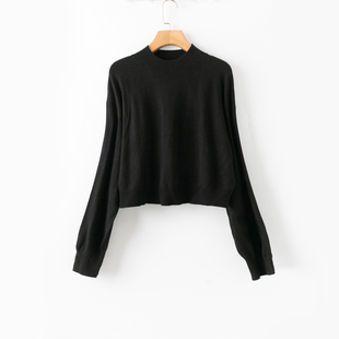 新款 中领长袖 保暖舒适 短款 套头毛线衣 气质时尚 春秋外贸韩版