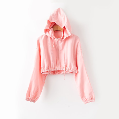 青春流行短款连帽长袖拉链上衣