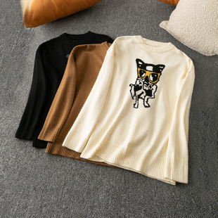 圆领长袖 春秋外贸韩版 保暖舒适 印花可爱减龄 套头毛线衣 新款