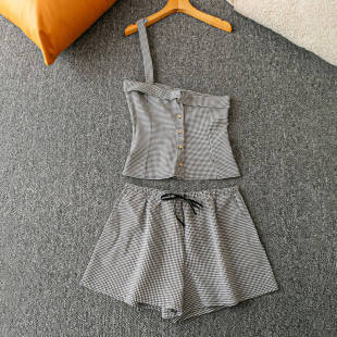 两件套 短款 单件吊带抹胸上衣 夏季 套装 新款 松紧腰短裤 外贸韩版