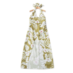 系吊带挂脖露背开叉连衣裙 印花活泼减龄 2026春夏外贸韩版 新款