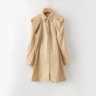 春秋外贸韩版新款  时尚气质  显瘦百搭  长款翻领长袖单排扣衬衫