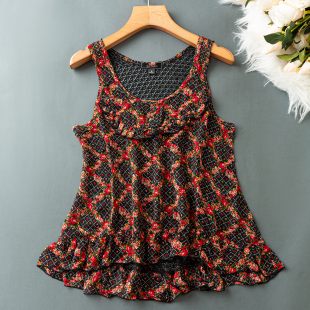 时尚 外贸女装 新款 背心M58 轻薄印花雪纺 圆领无袖 百搭简约款 夏装