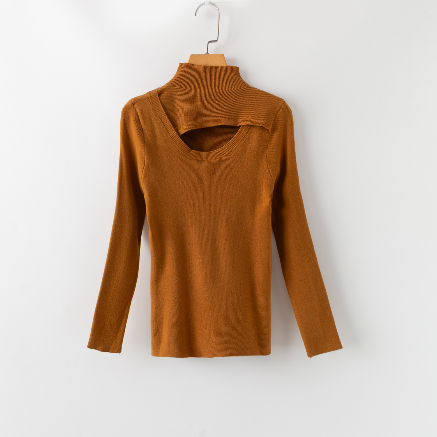 弹力百搭中领长袖套头针织衫