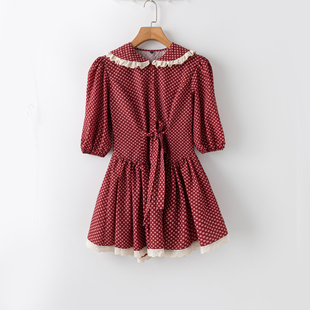 春夏外贸韩版新款 印花活泼减龄 青春靓丽 翻领短袖连衣裙