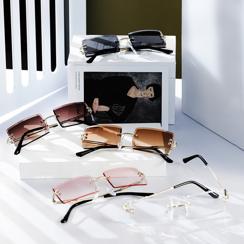 个性矩形无框切边太阳镜女