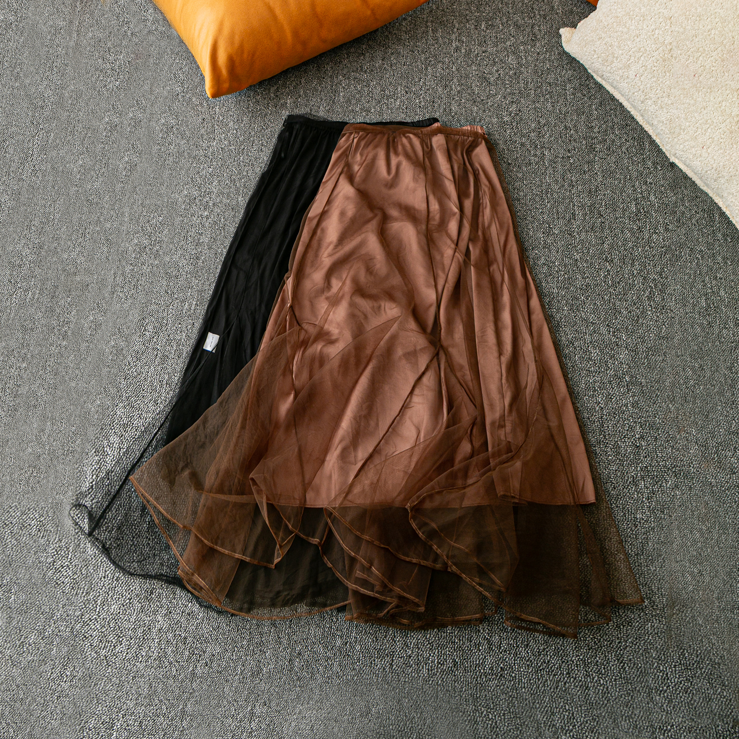 休闲舒适松紧腰双层网纱半身裙