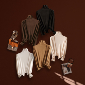 秋冬款 JP928 套头上衣K 内搭打底衫 润肤衣不规则半高领羊绒打底衫