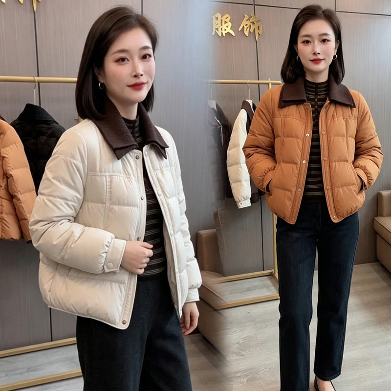 白色棉服冬季新款翻领2026洋气时尚加厚短款棉袄保暖外套棉衣女