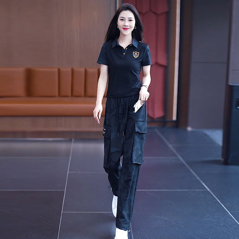 扩旅6663夏季迷彩服新款高腰显瘦工装裤女薄款两件套休闲短袖套装