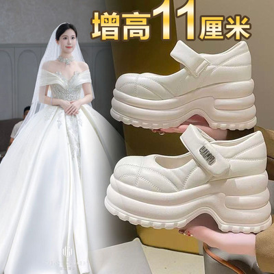 内增高11cm婚鞋厚底玛丽珍单鞋女