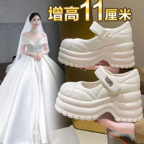 内增高11cm婚鞋厚底玛丽珍单鞋女