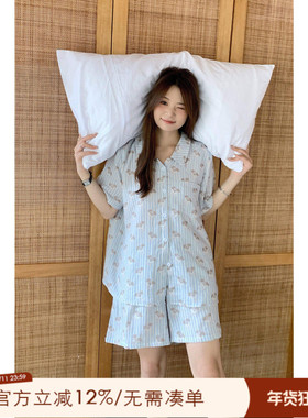 ALIN大码家居2024新款胖mm小狗卡通睡衣女夏可爱200斤纯棉家居服