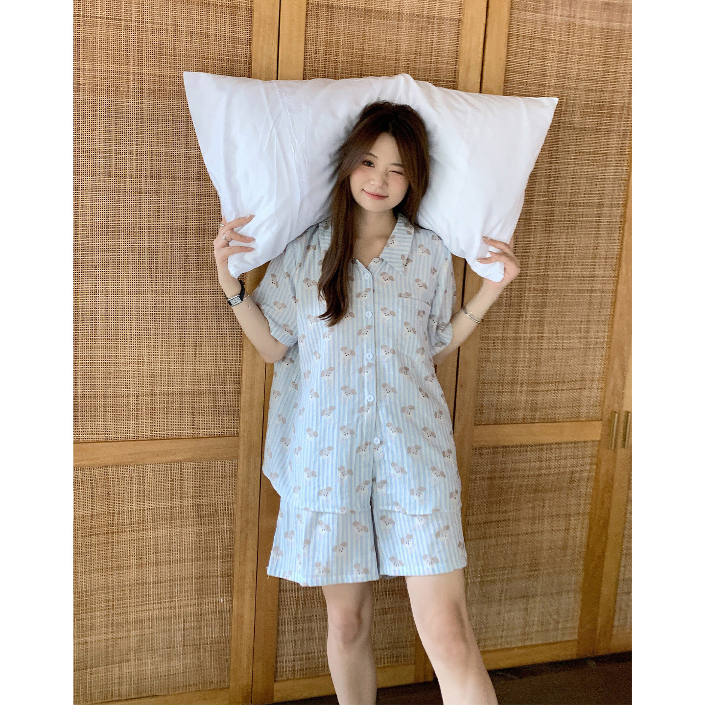 ALIN大码家居2024新款胖mm小狗卡通睡衣女夏可爱200斤纯棉家居服