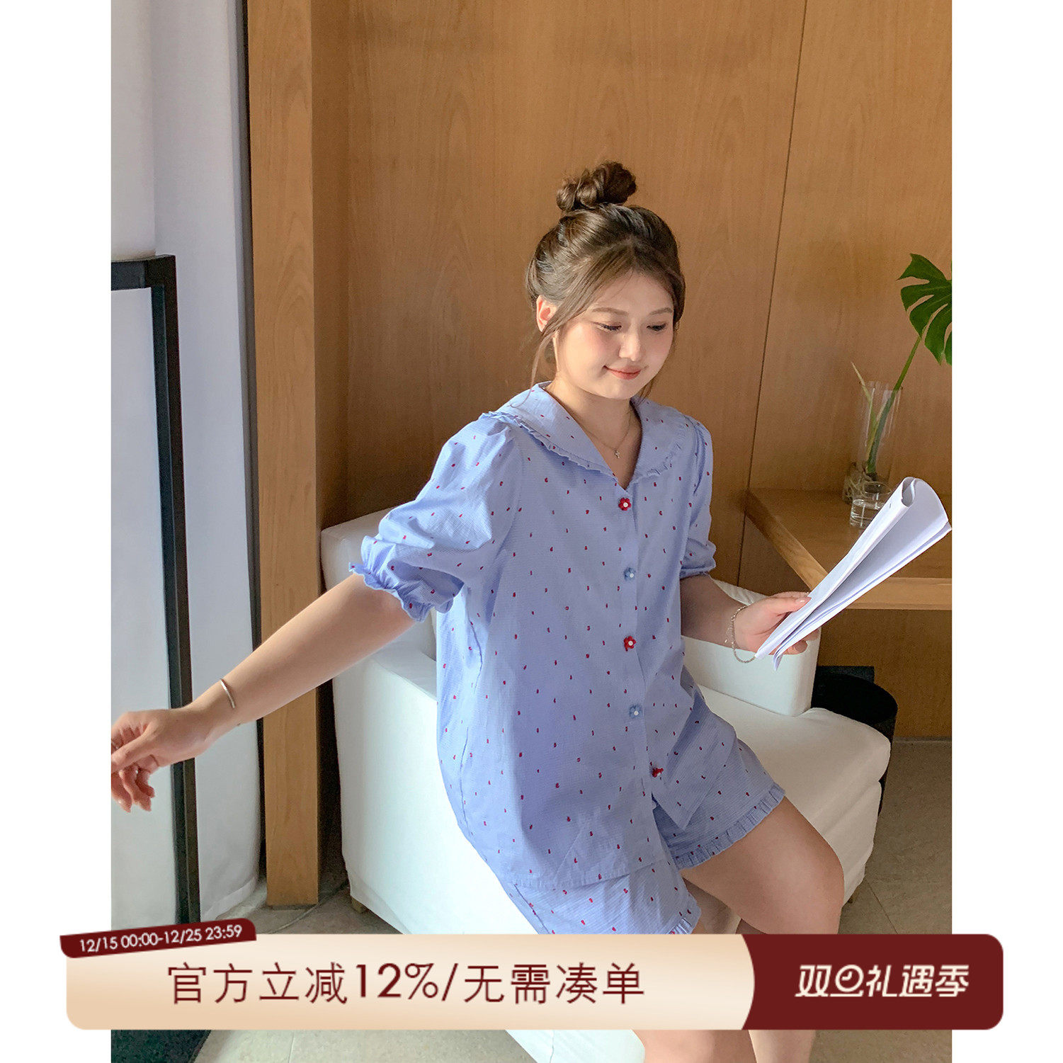 ALINDM大码2025新款夏胖mm波点韩系睡衣宽松200斤女士纯棉家居服