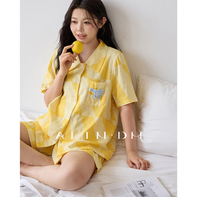 ALINDM大码胖mm可爱卡通睡衣女款夏200斤纯棉宽松短袖家居服套装