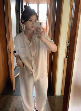 ALIN大码家居2024新款胖mm长裤短袖睡衣夏天女款200斤薄款家居服