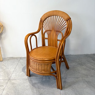 天然真藤休闲椅靠背户外阳台客厅家用单人藤编办公椅中式藤条椅子