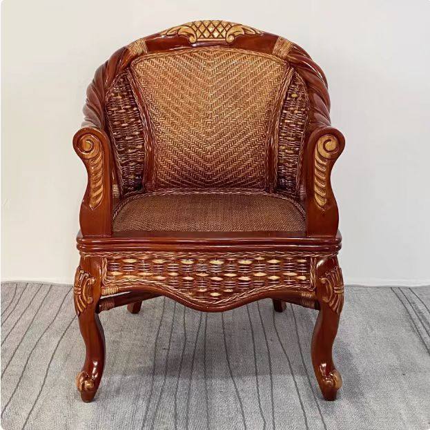 天然真藤椅三件套阳台桌椅茶几配套老人椅手工编织高靠背椅太师椅