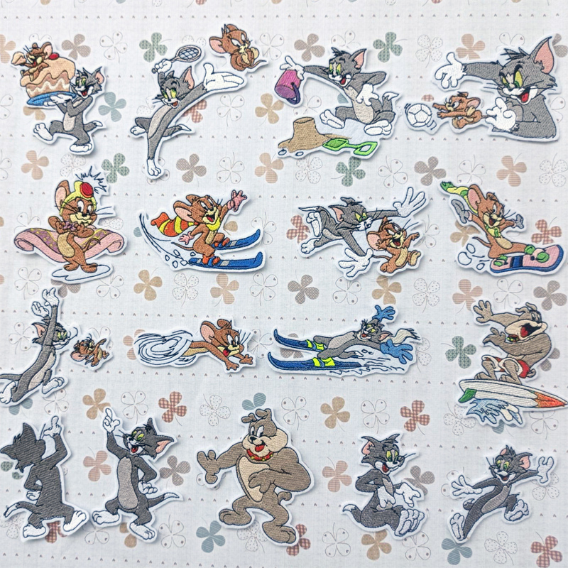猫和老鼠卡通刺绣布贴修补衣服裤子补丁贴花龙骧包DIY装饰贴布T恤