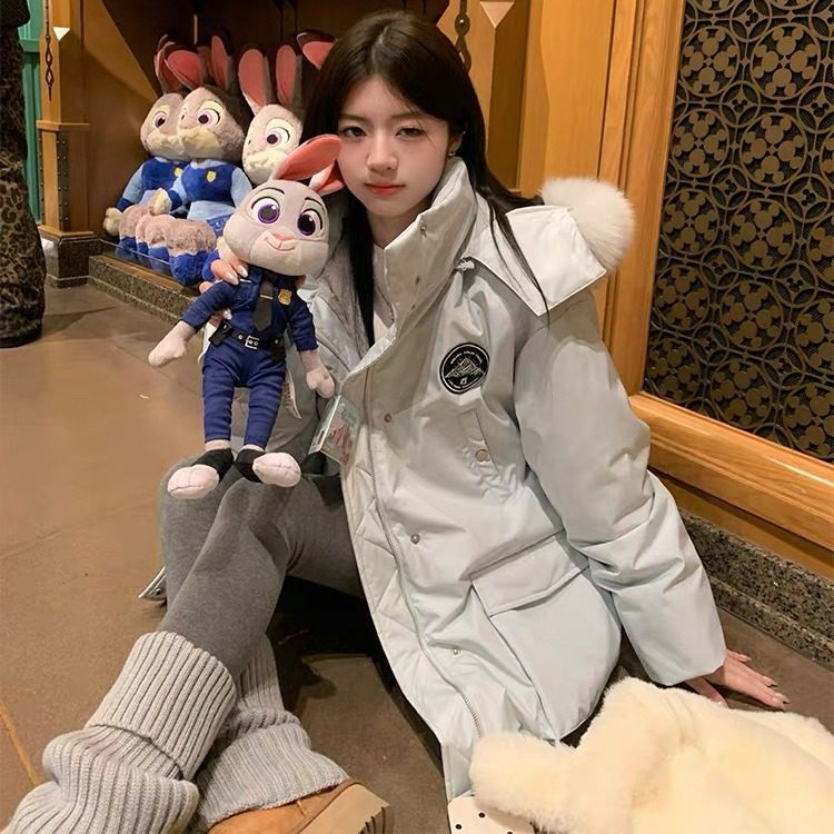 工装毛领派克服羽绒棉服女设计感小众2025毛毛内胆冬季新款中长款