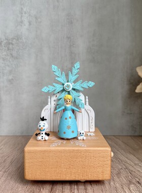 公主小雪人八音盒风车旋转音乐盒木质家居桌面摆件礼品木质工艺品