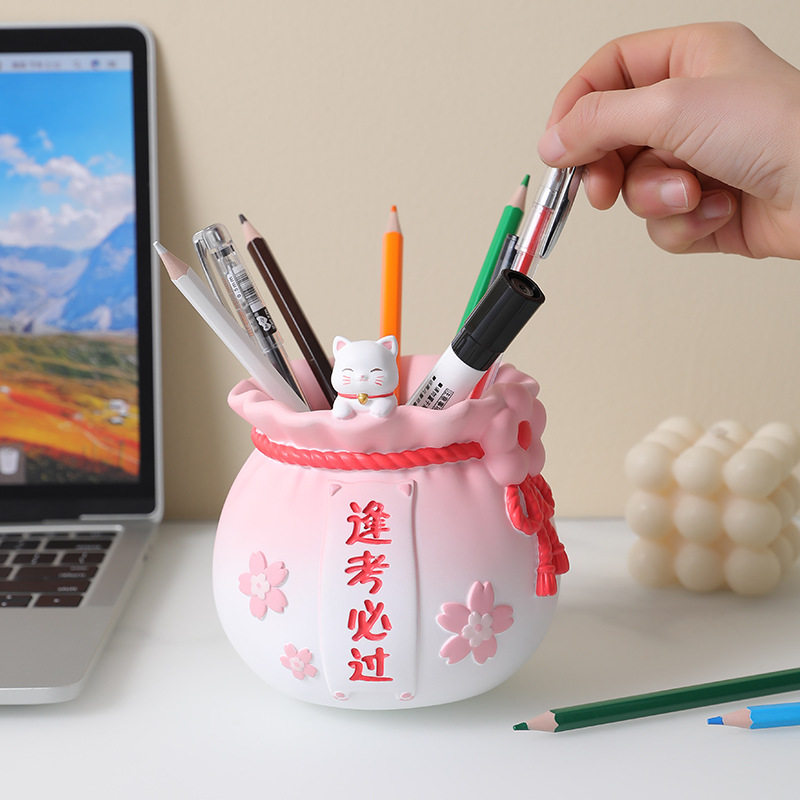 樱花猫轻奢高考 树脂笔筒桌面书房装饰收品纳学生礼物笔筒摆件,家居饰品,桌面摆件,淘宝优惠券,粉丝福利购,淘宝优惠卷