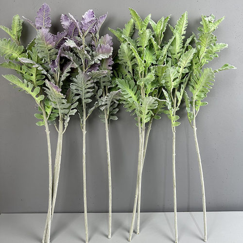 植绒银叶草 银叶菊仿真植物配花配饰塑胶叶子仿真叶植物墙兔儿草