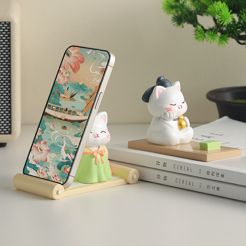 创意国潮猫咪树脂手机支架卡通懒人追剧神器桌面装饰装饰摆件礼物,家居饰品,桌面摆件,淘宝优惠券,粉丝福利购,淘宝优惠卷
