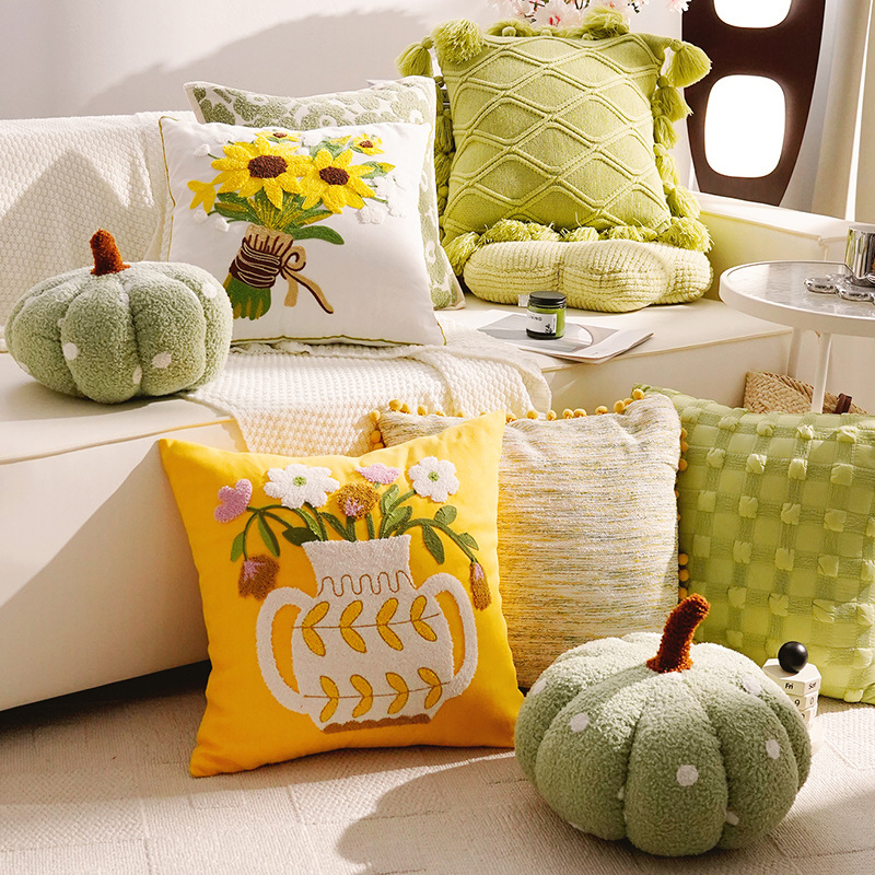 小清新客厅沙发抱枕花朵床上飘窗绿色靠枕床上南瓜靠垫含芯抱枕套