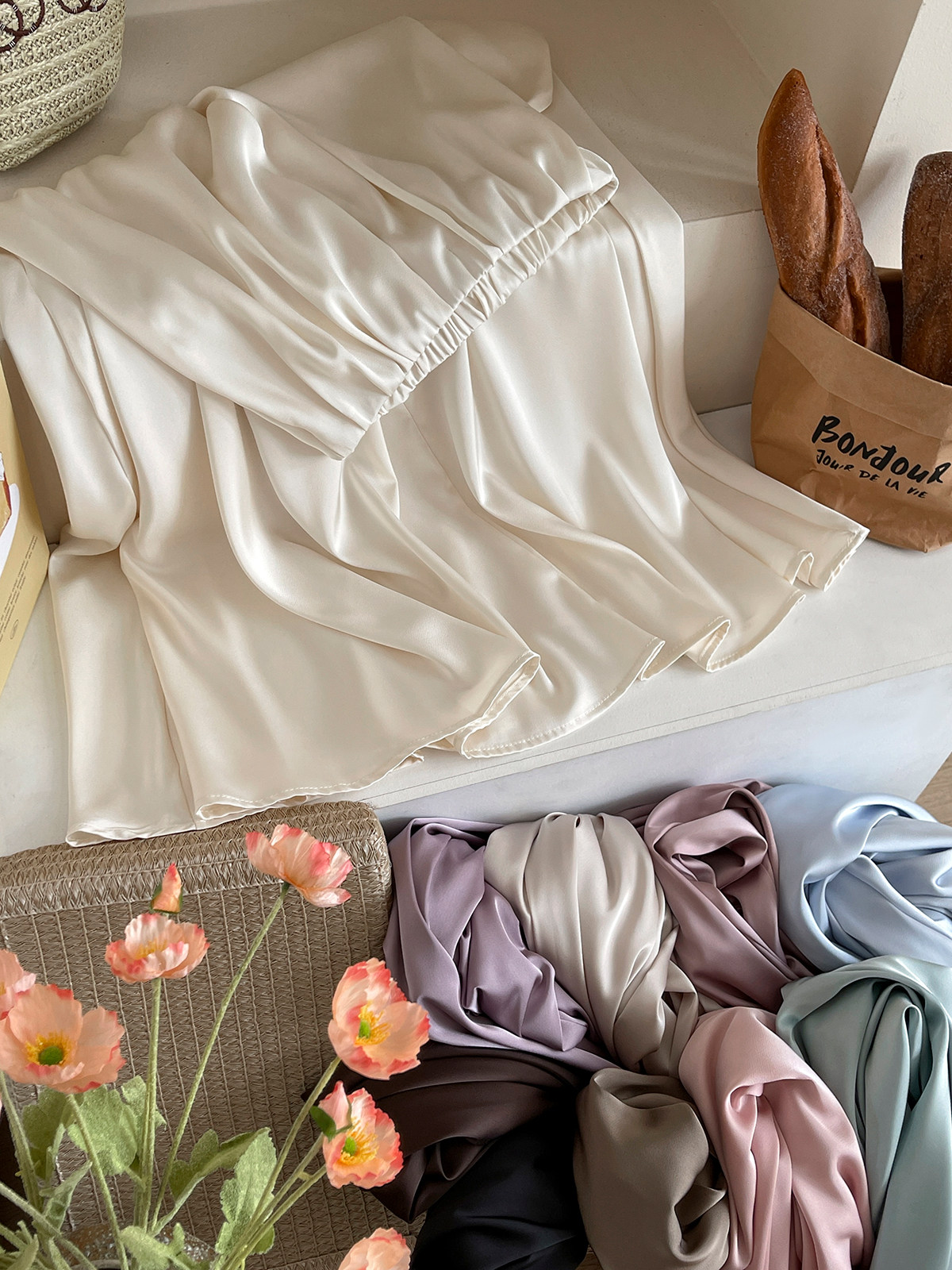 高级感醋酸冰天丝缎面百褶半身裙女夏大摆垂感遮胯休闲a字长裙子