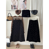 法式 复古金丝绒加绒鱼尾半身裙女秋冬小波点洋气质遮跨包臀a字裙