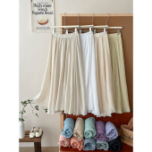 日韩系冰天丝麻棉肌理百褶半身裙女夏松弛感度假风休闲大摆a字裙