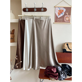 法式 复古醋酸缎面鱼尾半身裙女春夏高级垂感洋气质包臀a字长裙子