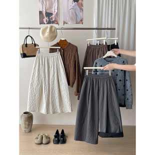 日韩系松弛夹棉加厚抓绒气球阔腿裤 女秋冬七八分休闲弯刀花苞裙裤