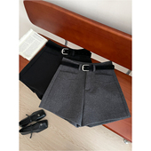 法式 子 靴裤 复古羊绒毛呢料短裤 女秋冬日韩系外穿百搭阔腿a字西装