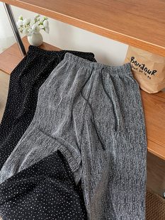 重工亮闪闪肌理感烫钻阔腿裤女夏冰丝遛弯宽松垂感拖地直筒休闲裤