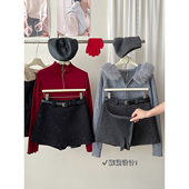 miu韩系开叉假两件毛呢料短裙裤 女秋冬防走光亮片闪闪a字半身裙子